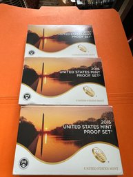 U S Mint 2015, 2016, & 2017 Proof Sets In Original Packaging & COA