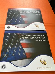 U S Mint 2014 Uncirculated Coin Set From Denver & Philadelphia Mint  Original Packing & COA