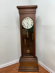 Antique The Electro Clock Company Baltimore MD Tiger Oak Floor Standing Clock
