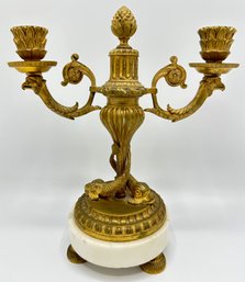 Antique Circa 1880 French Gold Bronze Candelabra On Marble Base