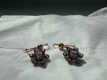 Pair Of Antique Cluster Earrings, Likely Featuring Purple Amethyst . Tested Positive For 14k Unmarked !
