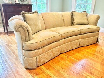 One Kindel Furniture Silk Damask Upholstered Crescent Sofa - 1 Of 2
