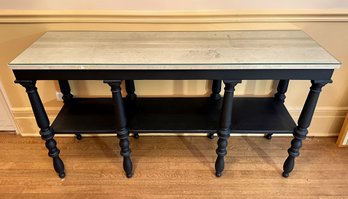 Baker Furniture Milling Road Roman Travertine Stone Surface Hall Table With Glass Top