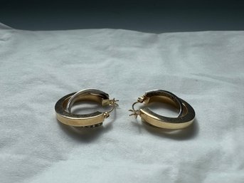 Pair Of 14k Gold Hoop Earrings With Diamonds