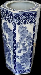 Vintage Chinese Blue & White Porcelain Umbrella Stand ~ Apocryphal Qianlong-style Seal Mark ~