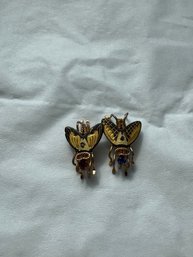 Pair Of Vintage Japanese Shakudo Damascene Fly Pin Brooch