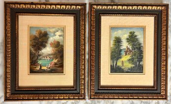 Pair Of Vintage Small Landscape Paintings Signed By Artist Van Holt