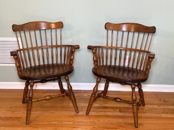 Pair Of Vintage S Bent Bros Barrel Back Maple Windsor Chairs