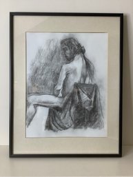Framed Drawing Of A Nude Man Sitting Down