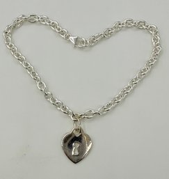 Sterling Silver Heart Padlock Charm Bracelet
