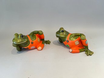 Pair Of Vintage Ceramic Lounging Frogs
