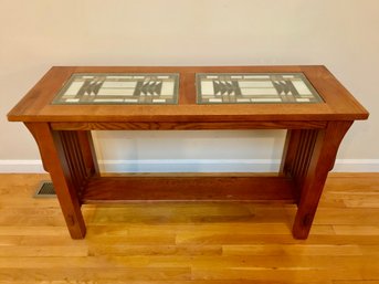 Mission Style Oak Sofa Table With Stained Glass Inlays