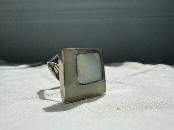 Silver Plated Statement Ring Features A Square Inlay Of Mother Of Pearl