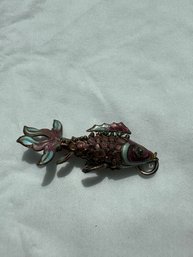 Purple Vintage CHINESE Cloisonne Enamel  ARTICULATED KOI FISH Pendant