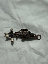 Black Vintage CHINESE Cloisonne Enamel  ARTICULATED KOI FISH Pendant