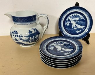 Mottahedeh Vista Alegre Historic Charleston Reproduction ~Blue & White Porcelain Dessert Plates & Pitcher~