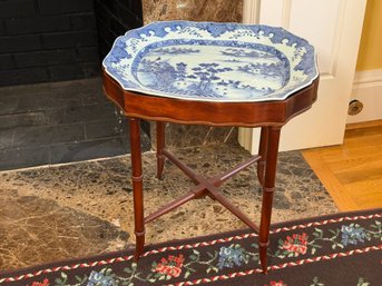 Antique 18th Century Chinese Export Porcelain Blue & White Chinoiserie Plate On Custom Stand, 1 Of 2