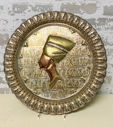 Vintage Handmade Egyptian Wall Plate W/ High Relief Profile Of Queen Nefertiti