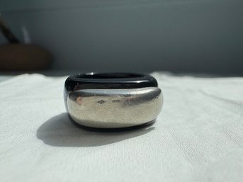 Black Ring With Silver Plated Top