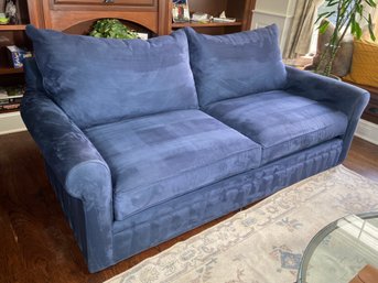 Sofa From BALLARD DESIGNS Blue Suede Like Material With Queen Size Pullout Bed - Bed In Plastic - Sun Fade