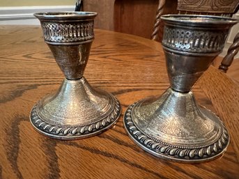 Pair Of Sterling Silver Candleholders  - Duchin Creation
