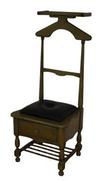 MCM Olive Wooden Valet Chair With Drawer & Hanger