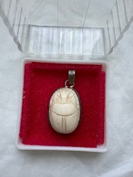 Vintage Egyptian-style Scarab Pendant,  Featuring A Cream-colored Carved