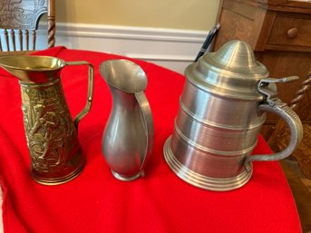 3 Pc. Pitchers  Pewter And Brass