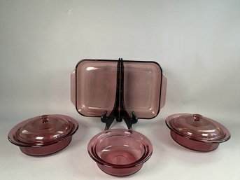 Vintage Pyrex 'Vision' Cranberry Oven Ware