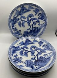 5 Vintage Blue & White Asian Scenic Porcelain Dinner Plate