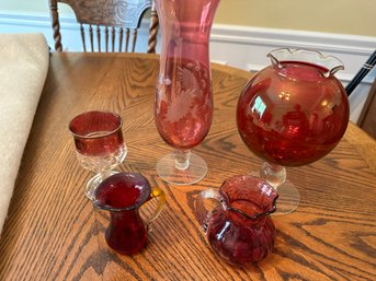 5 Piece Pink Glass