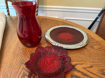 Fenton Amberina Glass Leaf Dish, Likely From The 1920s.  Plus More