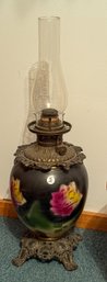 ANTIQUE PAINTED OIL LAMP