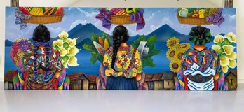 Large 6' Colorful Painting Of Three Women By The Lake From The GuateMaya Art And Culture Connection