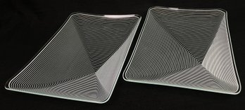 Lausitzer Glas Kristall Op Art Rectangular Crystal Dish Pair