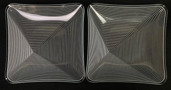 Lausitzer Glas Kristall Op Art Square Crystal Dish Pair
