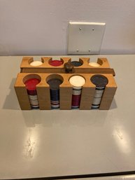 Vintage Brueke Wooden Poker Caddy With Chips