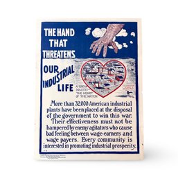 1918 WWI The Hand That Threatens Poster By National Association Of Manufacturers