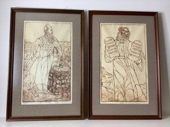 Pair Of Signed Sepia Toned Etchings By 'Jack Bilander'