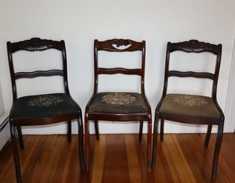 Trio Of Rose-back Side Chairs With Needlepoint Seats