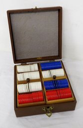 Vintage Poker Chip Gaming Case With Playing Cards, Dice & More