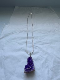 Handmade Raw Amethyst Crystal Pendant With  Sterling Silver Necklace