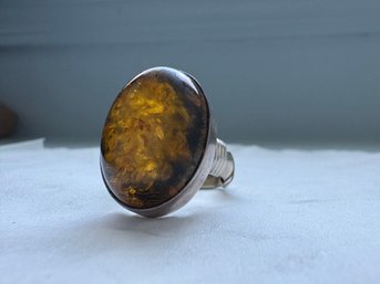 Amber Ring Set In Sterling Silver