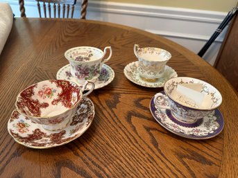 4 Sets Of Fine Bone China Collectible Cups & Saucers