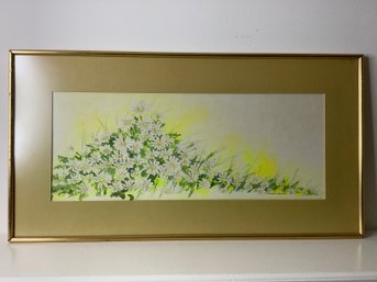 Signed Watercolor Painting Of A Cascade Of White Daisies