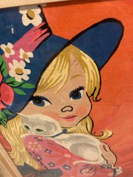 Vintage  Young Girl With Cat Possibly Paint By Number Art