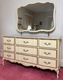 Vintage Dixie French Provincial Style Nine Drawer Dresser With Mirror