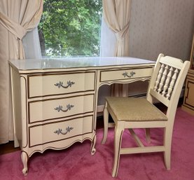 Vintage Dixie French Provincial Cream And Gold Desk With Matching Chair