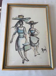 Vintage Art Print Of Two Woman Walking With Baskets On Their Head Signed By The Artist Joo Alberto.
