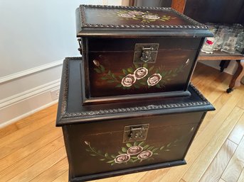 Two Piece Hand Painted Wood Trunks